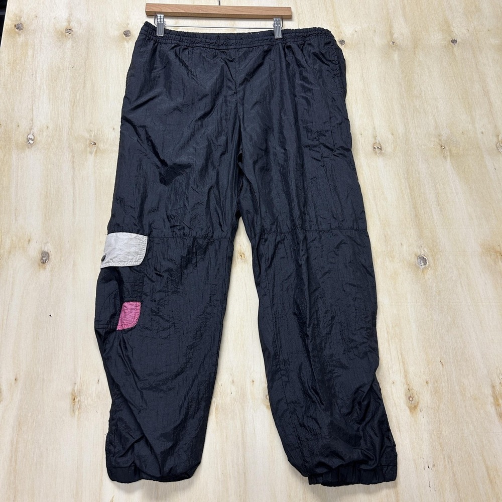 Vintage 90s Sergio Valente Track Pants Mens Large Black Nylon Colorblock Cargo